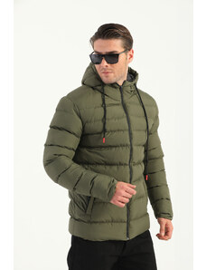 River Club Pánský Khaki nafukovací zimní kabát s kapucí Vnitřní podšívka nepromokavá a větruodolná.