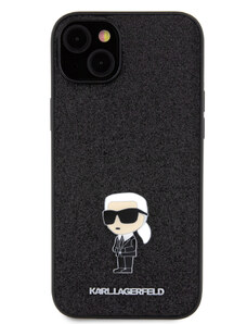 Ochranný kryt na iPhone 15 PLUS - Karl Lagerfeld, Fixed Glitter Metal Ikonik Black