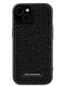 Ochranný kryt na iPhone 15 - Karl Lagerfeld, Rhinestone Plate Metal Logo Black