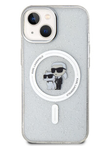 Ochranný kryt na iPhone 15 - Karl Lagerfeld, IML Glitter Karl and Choupette MagSafe Transparent