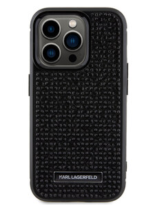 Ochranný kryt na iPhone 15 Pro - Karl Lagerfeld, Rhinestone Plate Metal Logo Black
