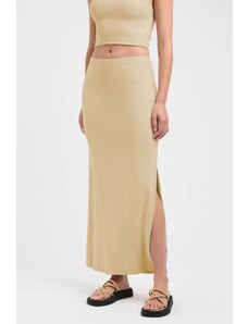 Madmext Beige Basic Slit Detailed Women's Long Skirt
