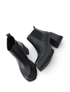 Marjin Women's Zippered Rubber Detailed Heeled Boots Veros Black