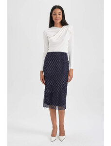 DEFACTO Straight Fit Polka Dot Tulle Lined Normal Waist Midi Knitted Skirt