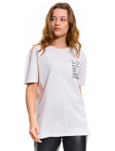 GATE Bavlněné dámské tričko oversize s nápisem