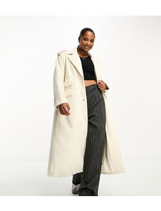 4th & Reckless Petite exclusive formal longline wool look coat in cream-White