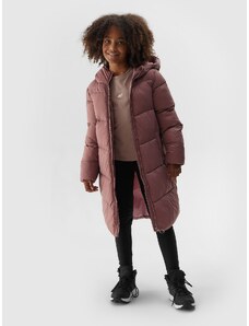4F Dívčí péřový prošívaný kabát - hnědý
