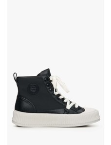 Women's Black High-Top Sneakers made of Genuine Leather Estro ER00112710