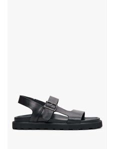 Men's Black Leather Sandals with Buckle Estro ER00113324