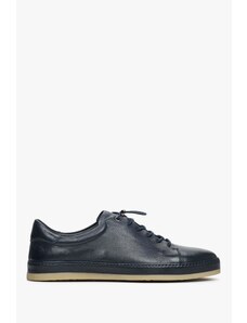 Men's Navy Blue Low-Top Sneakers made of Genuine Leather Estro ER00112559