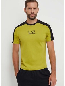 Bavlněné tričko EA7 Emporio Armani zelená barva