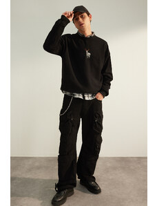 Trendyol Men's Black Oversize/Wide Cut Limited Edition Premium Animal Embroidery Sweatshirt