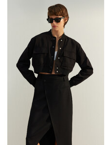 Trendyol Black Oversized Bomber Jacket Coat