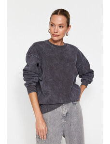 Trendyol Anthracite Anthracite/Faded Effect Thick Fleece Inside Oversize/Wide-Collar Knitted Sweatshirt