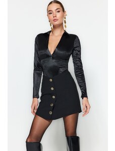 Trendyol Black Collar Detailed Knitted Satin Bodysuit