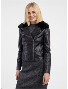 Orsay Černá dámská koženková bunda s umělým kožíškem - Dámské
