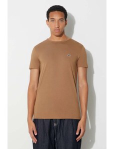 Bavlněné tričko Lacoste hnědá barva