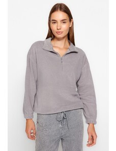 Trendyol Gray Zipper Detailed Knitted Sweatshirt