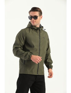 River Club Pánský khaki nepromokavý kabát s kapucí s vnitřní podšívkou a kapsou.