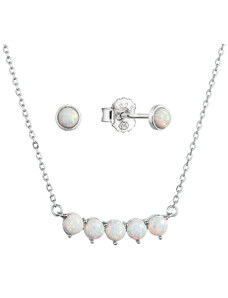 EVOLUTION GROUP Sada šperků se syntetickými opály bílé kulaté 19035.1 white