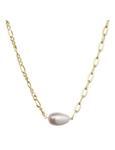 EVOLUTION GROUP Pozlacený stříbrný náhrdelník s říční oválnou perlou 22049.1