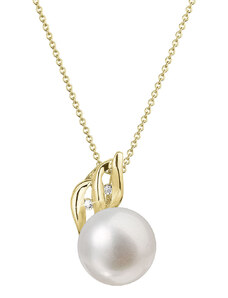 Evolution Group s.r.o. Zlatý 14 karátový náhrdelník s bílou říční perlou a brilianty 92PB00038