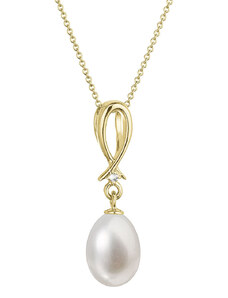EVOLUTION GROUP Zlatý 14 karátový náhrdelník s bílou říční perlou a briliantem 92PB00034
