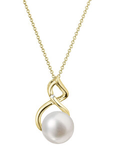 EVOLUTION GROUP Zlatý 14 karátový náhrdelník s bílou říční perlou a briliantem 92PB00037