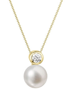 EVOLUTION GROUP Zlatý 14 karátový náhrdelník s bílou říční perlou a briliantem 92PB00045
