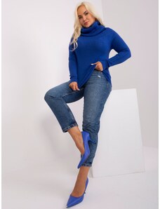 Fashionhunters Kobaltově modrý svetr velikosti plus se splývavým rolákem