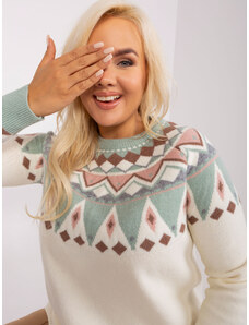 Fashionhunters Ecru dámský svetr plus size velikosti se vzory