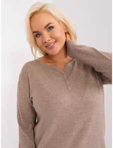 Fashionhunters Tmavě béžový svetr větší velikosti s knoflíky