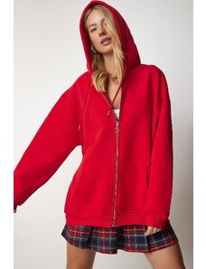Happiness İstanbul Women's Red Hoodie with Zipper Oversized Sweatshirt
