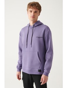 Avva Lilac Oversize Hooded Collar Printed Unisex Sweatshirt