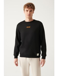 Avva Black Crew Neck Printed Regular Fit Unisex Sweatshirt