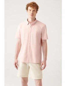Avva Men's Pink Geometric Textured Short Sleeve Shirt