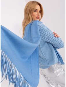 Fashionhunters Modrá pletená šála s třásněmi
