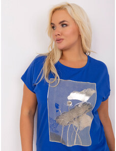 Fashionhunters Kobaltově modrá dámská bavlněná halenka větší velikosti