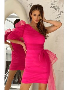 Bicotone Neonově růžové asymetrické tylové šaty Donna
