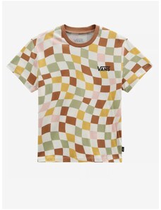 Bílo-hnědé holčičí kostkované tričko VANS Checker Print - Holky