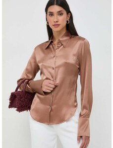 Hedvábné tričko Pinko béžová barva, regular, s klasickým límcem, 100612.ZR64