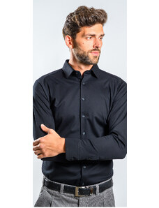 Alain Delon Čierna strečová Extra Slim Fit košeľa s nekrčivou úpravou
