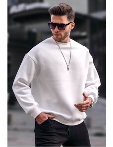 Madmext Ecru Crew Neck Oversize Basic Men's Sweatshirt 6048