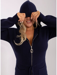 Fashionhunters Námořnicky modrý svetr plus size velikosti s kapucí