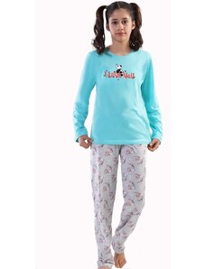 Naspani Azurové i šedé květinové dívčí pyžamo PANDA 1F0881