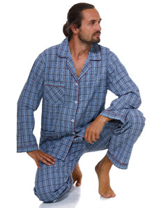 Naspani Nebesky modré kárované klasické pyžamo pro plnoštíhlé muže - big 1PF0074