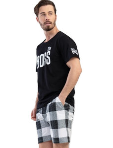 Naspani Černé i šedo bíle kostkované pyžamo pro muže BOSS 1P1522