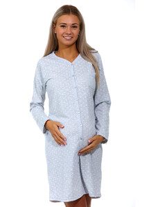 Naspani Světle šedá a bíle puntíkatá košilka na kojení i těhotenská celo propínací, dlouhý rukáv 1C3365