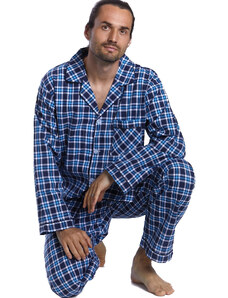 Naspani Modré kárované klasické pyžamo pro plnoštíhlé muže - big 1PF0068