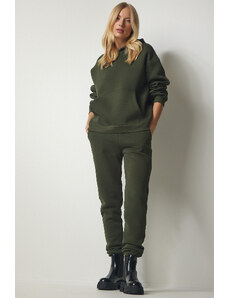 Happiness İstanbul Women's Khaki Hooded Raised Tracksuit